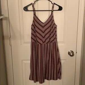 A-Line striped dress (maroon and white chevron)